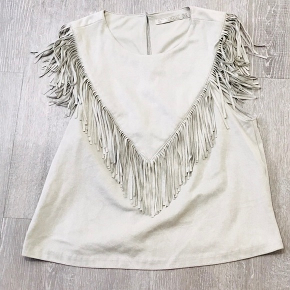 Zara Tops - Zara Faux Suede Fringe Front Tank Top
